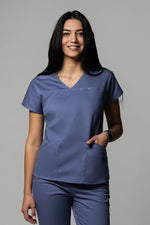 Încărcați imaginea în vizualizatorul Galerie, Costum Medical Premium TAG Ambra | Uniforma Medicala Feminina Cotton Stretch | Gri Petrol