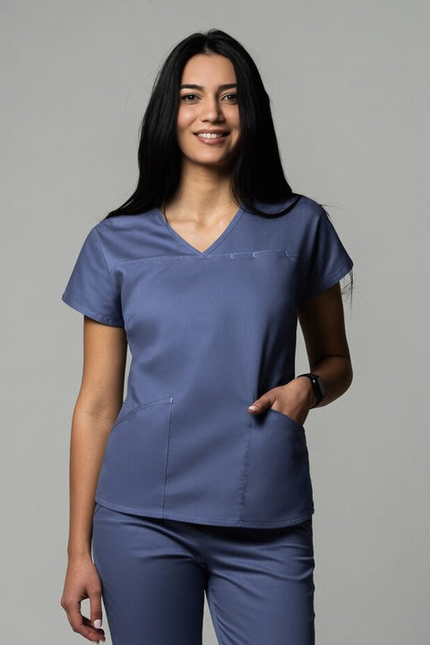 Costum Medical Premium TAG Ambra | Uniforma Medicala Feminina Cotton Stretch | Gri Petrol
