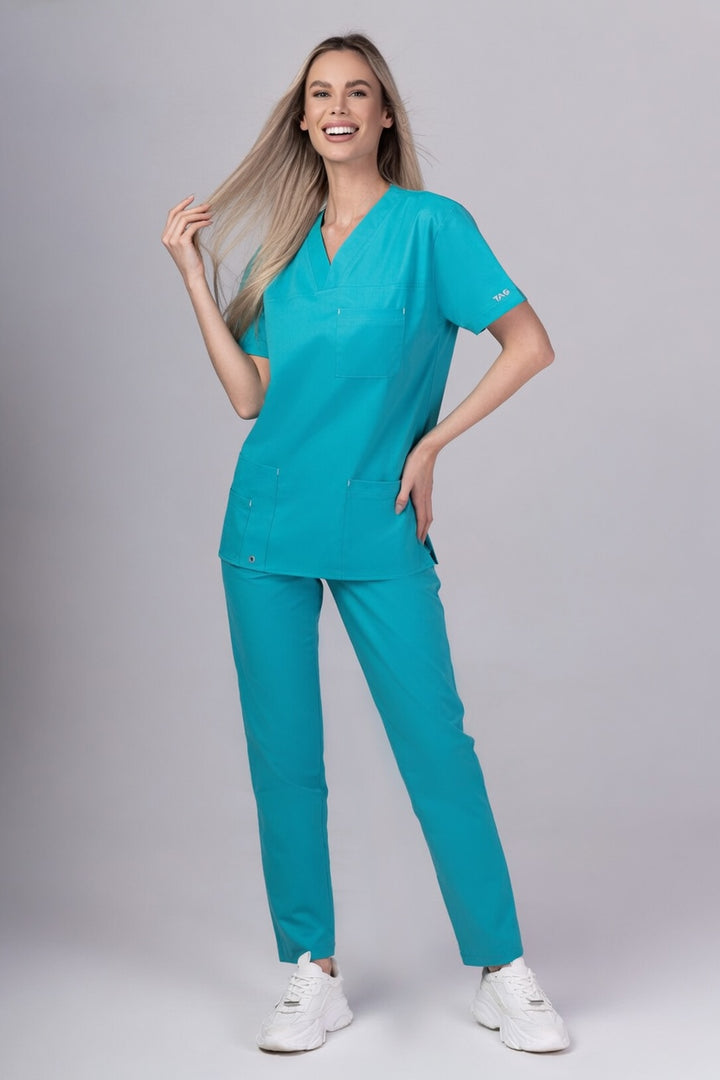 Costum Medical Premium TAG Stellar | Uniforma Medicala Unisex Poly Spandex | Turcoaz