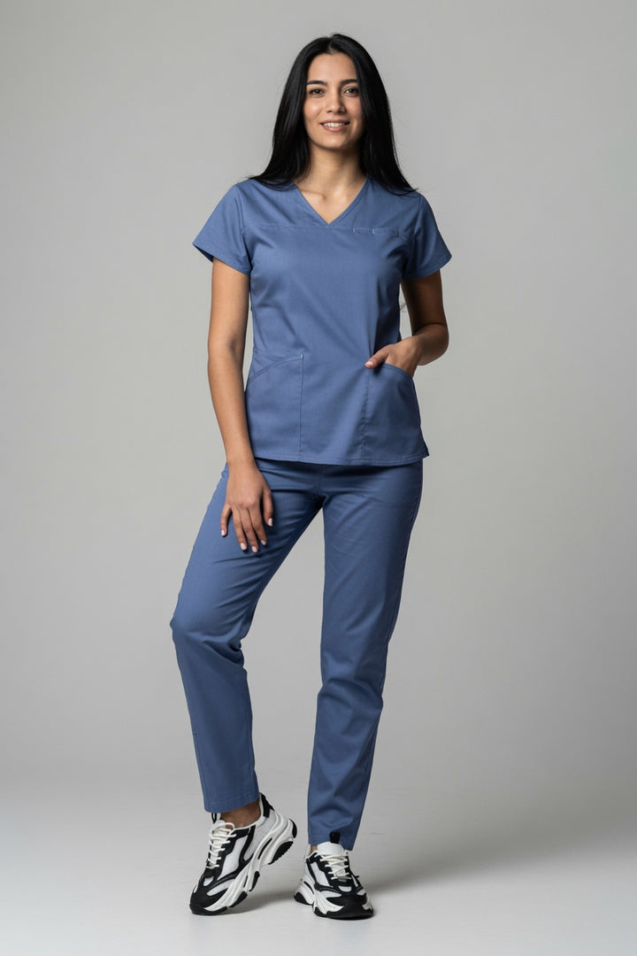 Costum Medical Premium TAG Ambra | Uniforma Medicala Feminina Cotton Stretch | Gri Petrol