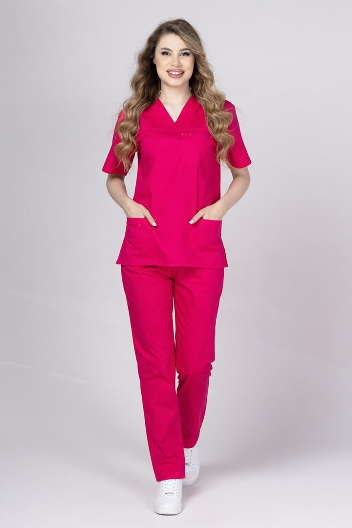 Costum Medical de dama TAG Premium Unisex | Uniforma Medicala Unisex Cotton Stretch | Ciclam