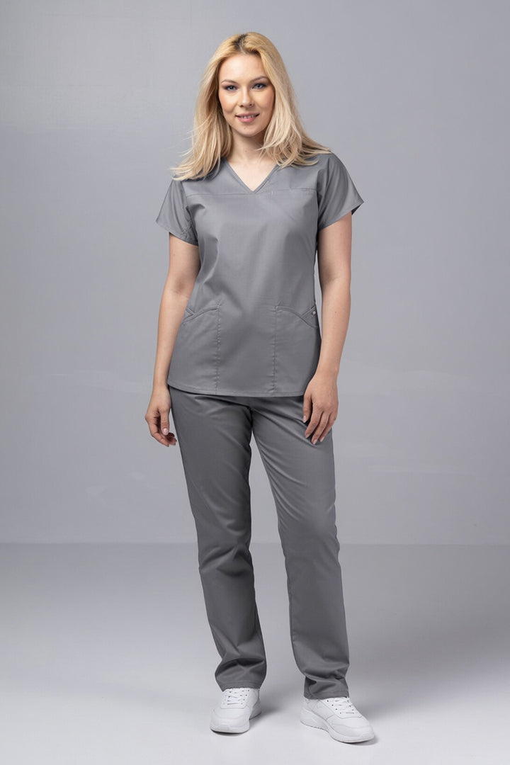 Costum Medical Premium TAG Ambra | Uniforma Medicala Feminina Cotton Stretch | Gri