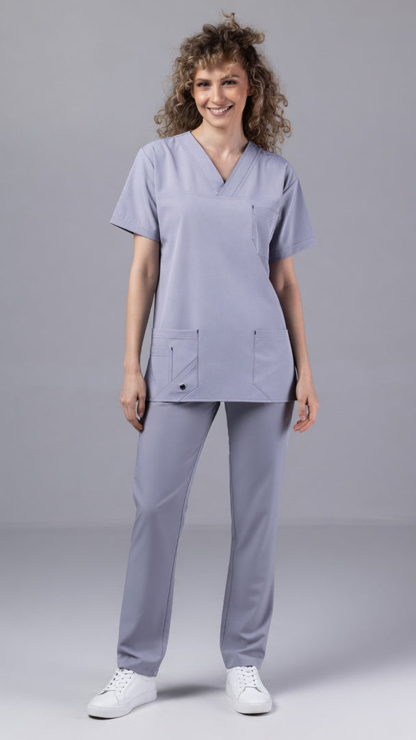 Costum Medical Premium TAG Stellar | Uniforma Medicala Unisex Poly Spandex | Argintiu
