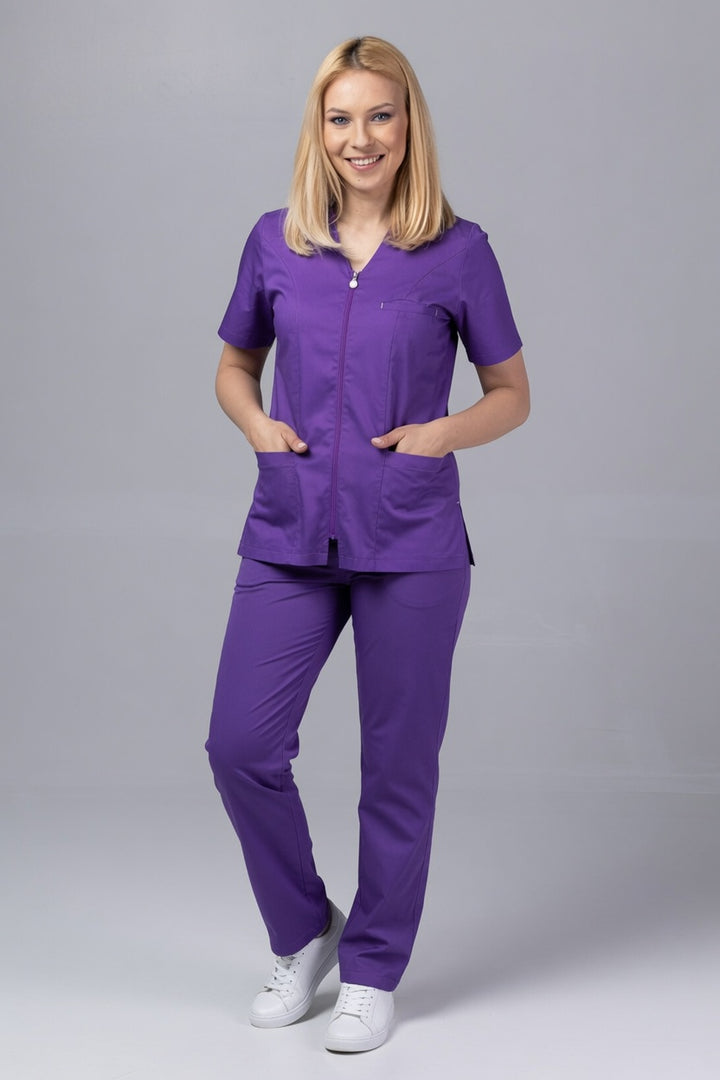 Costum Medical Premium TAG ZIP Confort | Uniforma Medicala Femei Bumbac | Velvet