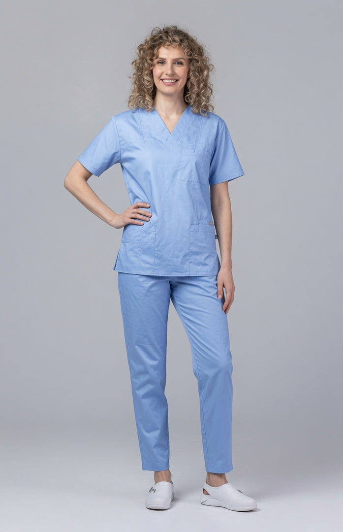 Costum Medical de dama TAG Premium Unisex | Uniforma Medicala Unisex Cotton Stretch | Bleu Ciel