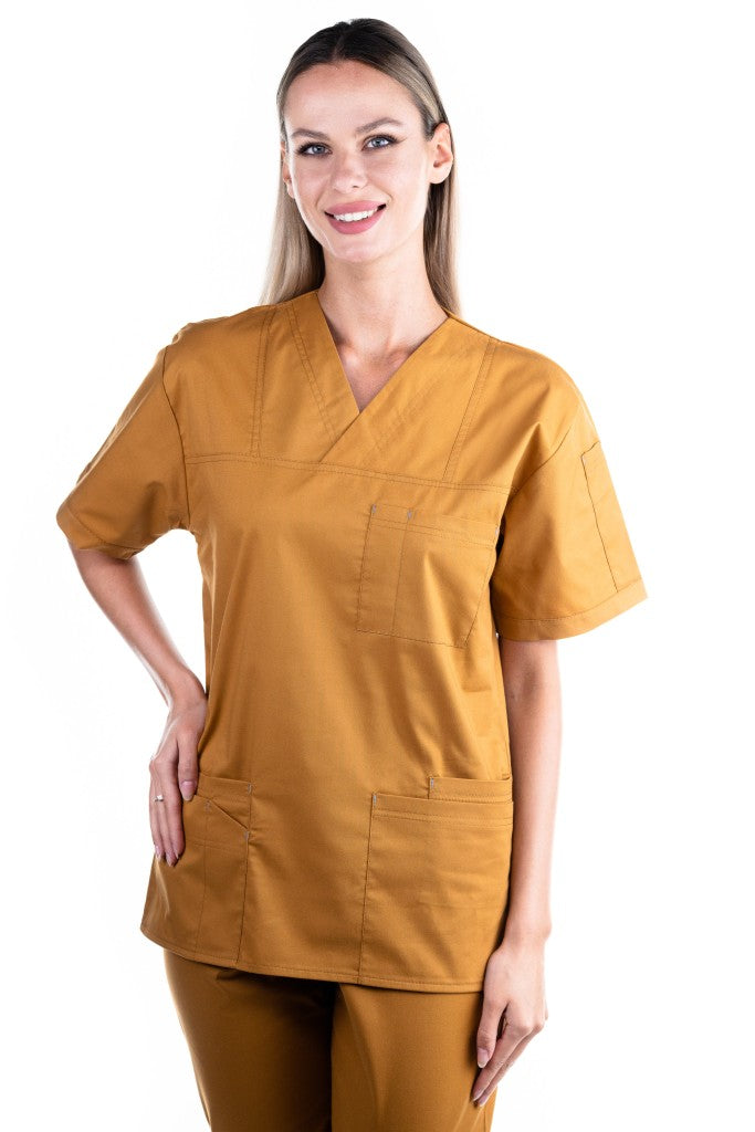 Bluza medicala de dama TAG Premium Cotton Stretch, Culoare Caramel