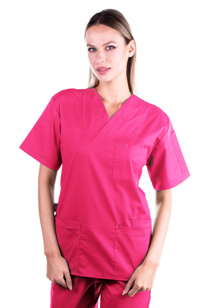 Bluza medicala de dama TAG Premium Cotton Stretch, Culoare Ciclam