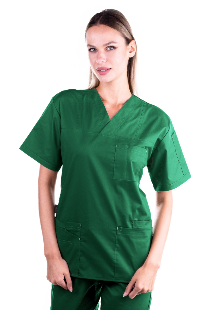 Bluza medicala de dama TAG Premium Cotton Stretch, Culoare Verde Forest