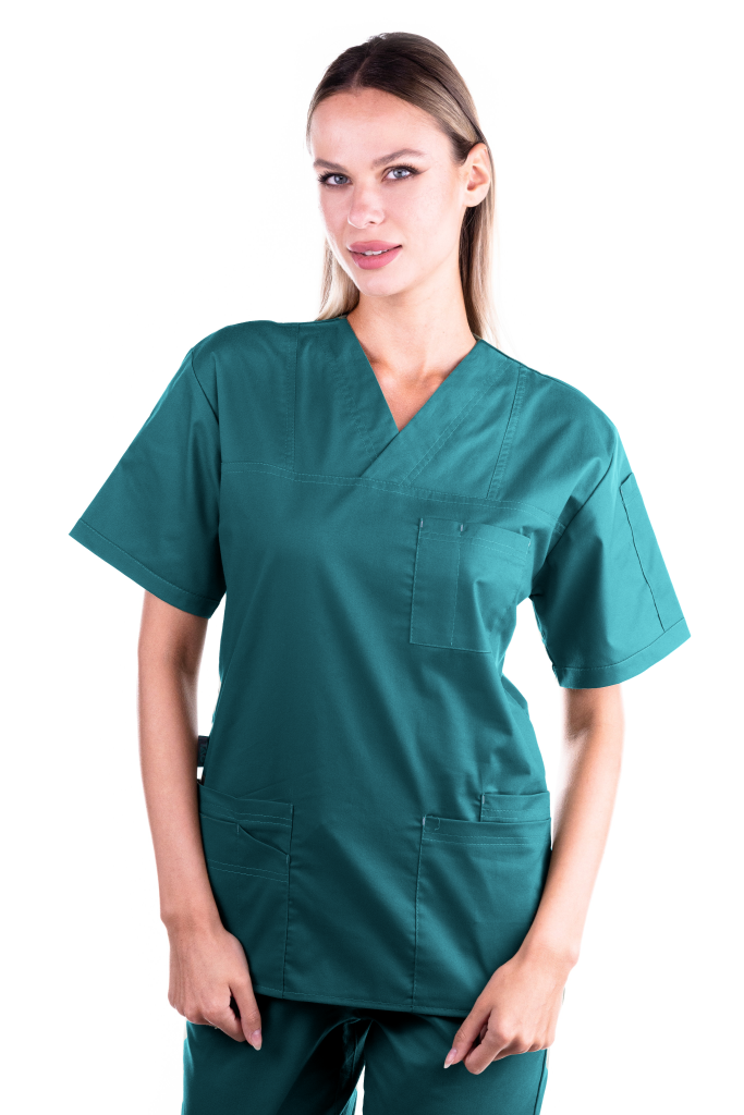 Bluza medicala de dama TAG Premium Cotton Stretch, Culoare Blue Pacific