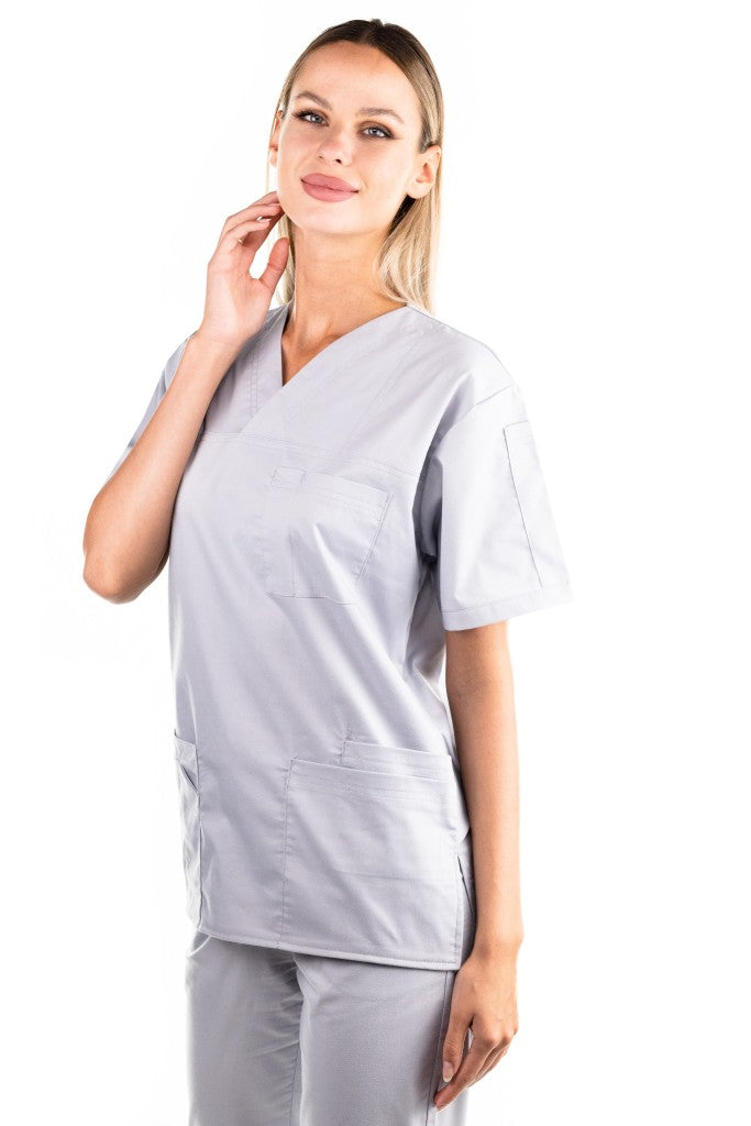Bluza medicala de dama TAG Premium Cotton Stretch, Culoare Silver Grey