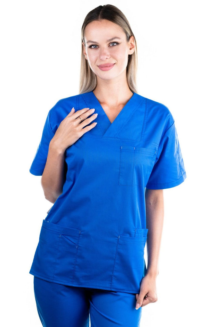Bluza medicala de dama TAG Premium Cotton Stretch, Culoare Albastru Marin