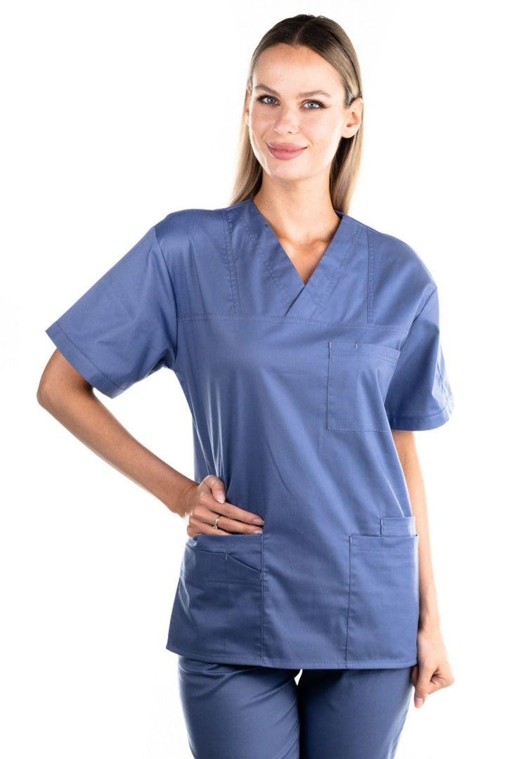 Bluza medicala de dama TAG Premium Cotton Stretch, Culoare Petroleum Grey